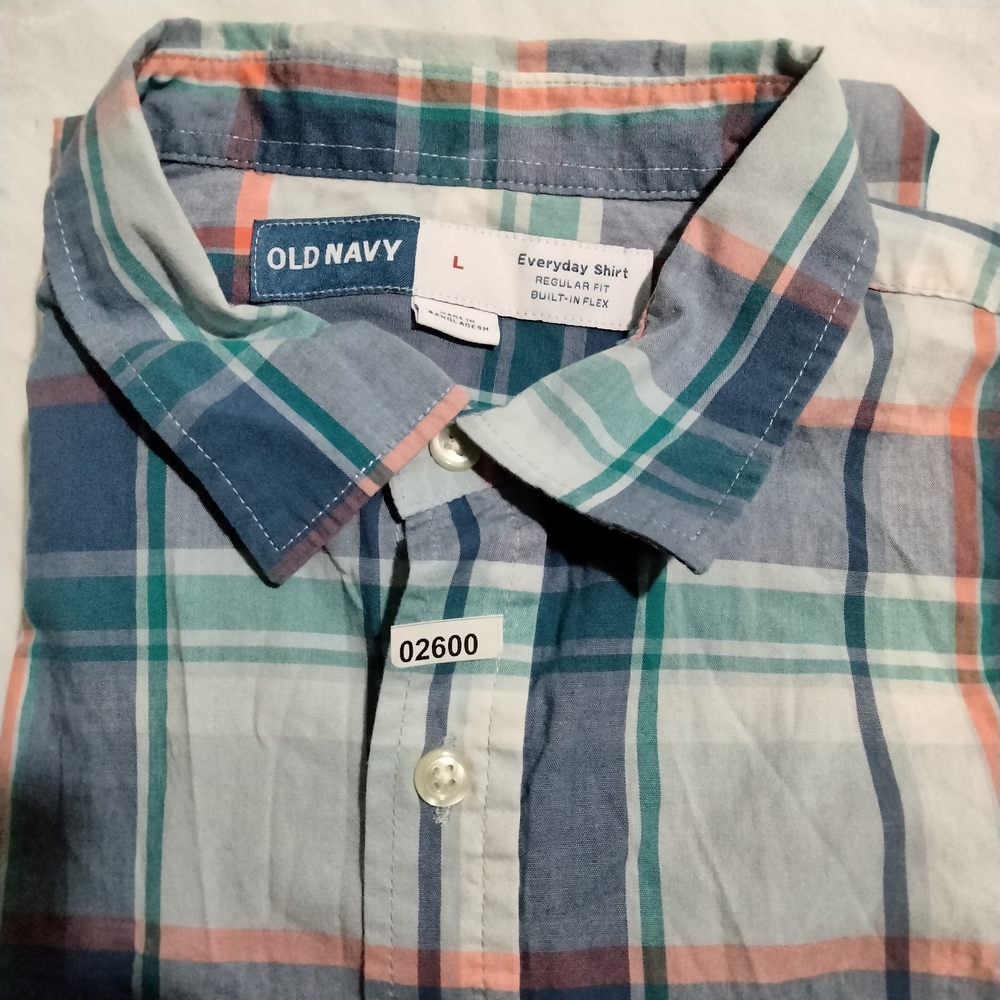 Old Navy Everyday Shirt Built-In Flex Plaid Button Down Shirt Mens Regular Sz L